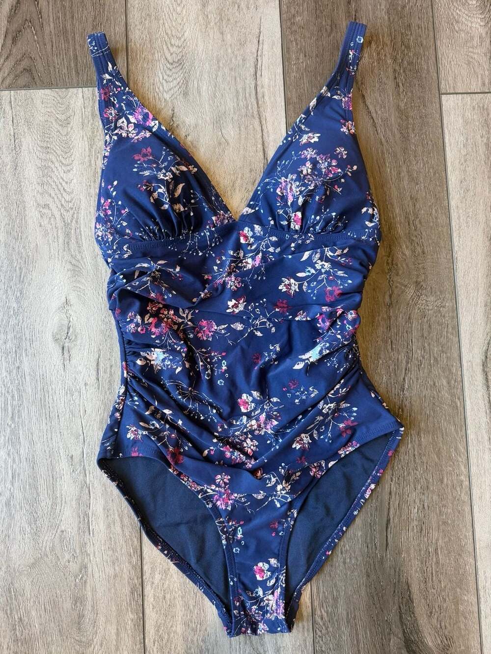 Niptuck Swim Blue Floral Ruched One Piece Swimsuit US 4